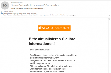 Phishing-Mail Strato, April 2020