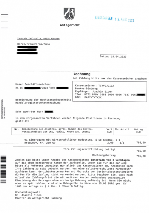 Gefälschte Rechnung vom Amtsgericht